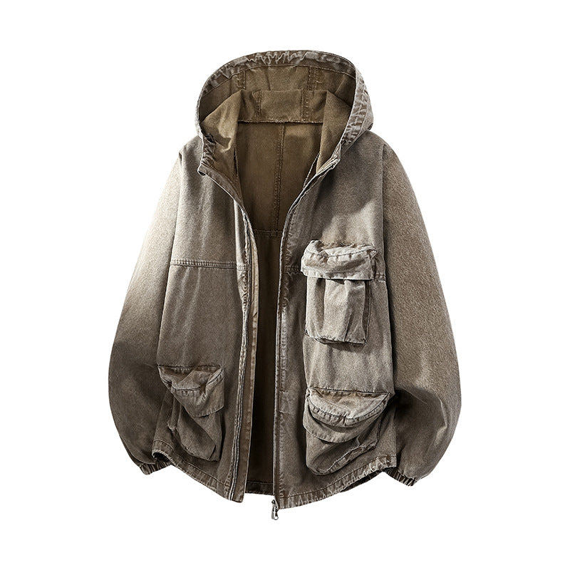 Men's Urban Workwear Hooded Jacket made of Canvas with Large Storage Pockets Chichicherry
