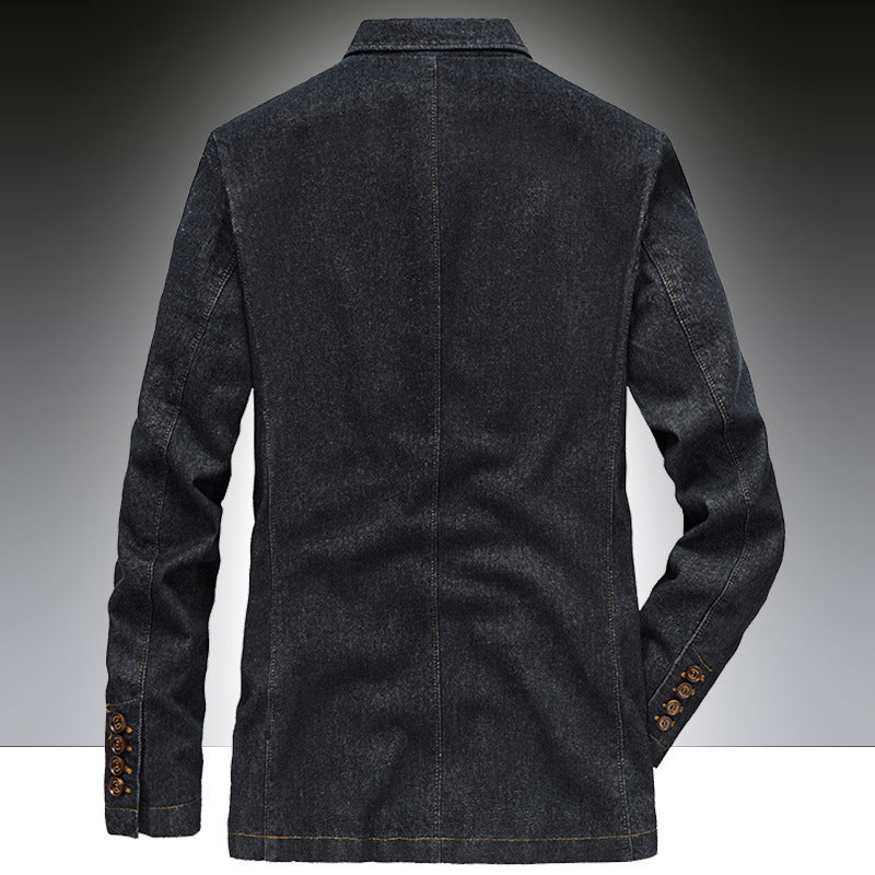 Men's denim blazer in unstructured worker style with patch pockets Chichicherry