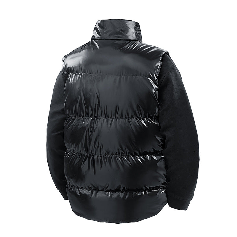 Men's Shiny Quilted Stand Collar Vest with Thermal Filling Chichicherry