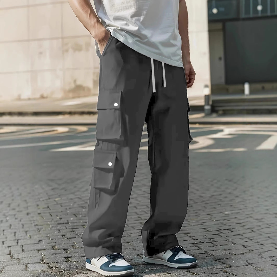Men's Loose Fit Cargo Jogging Pants with Drawstring & Multiple Pockets Chichicherry