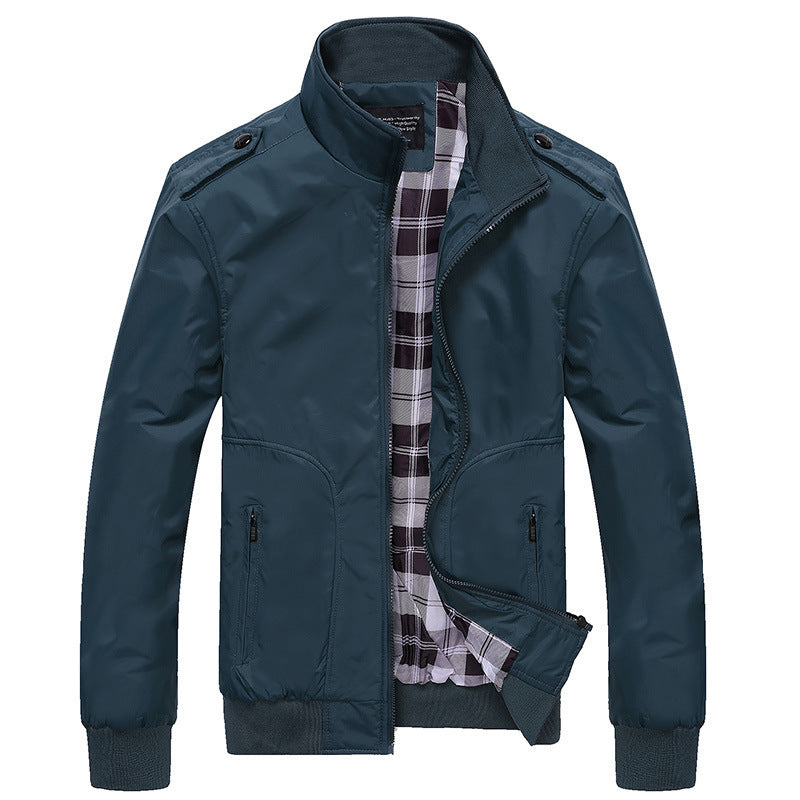 Men's transitional bomber jacket with checked lining, shoulder epaulettes, and ribbed hem Chichicherry