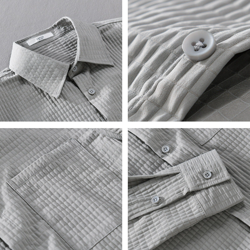 Men's Textured Waffle Structure Overshirt with Chest Pocket and Casual Fit Chichicherry