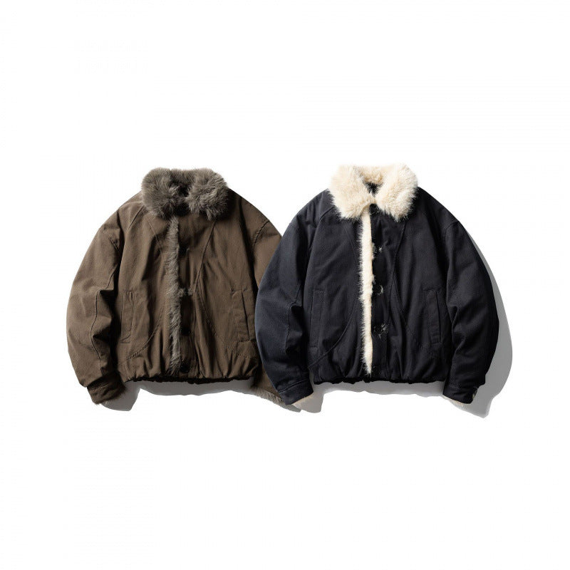 Men's short jacket in boxy bomber style with teddy trim and thermal lining Chichicherry