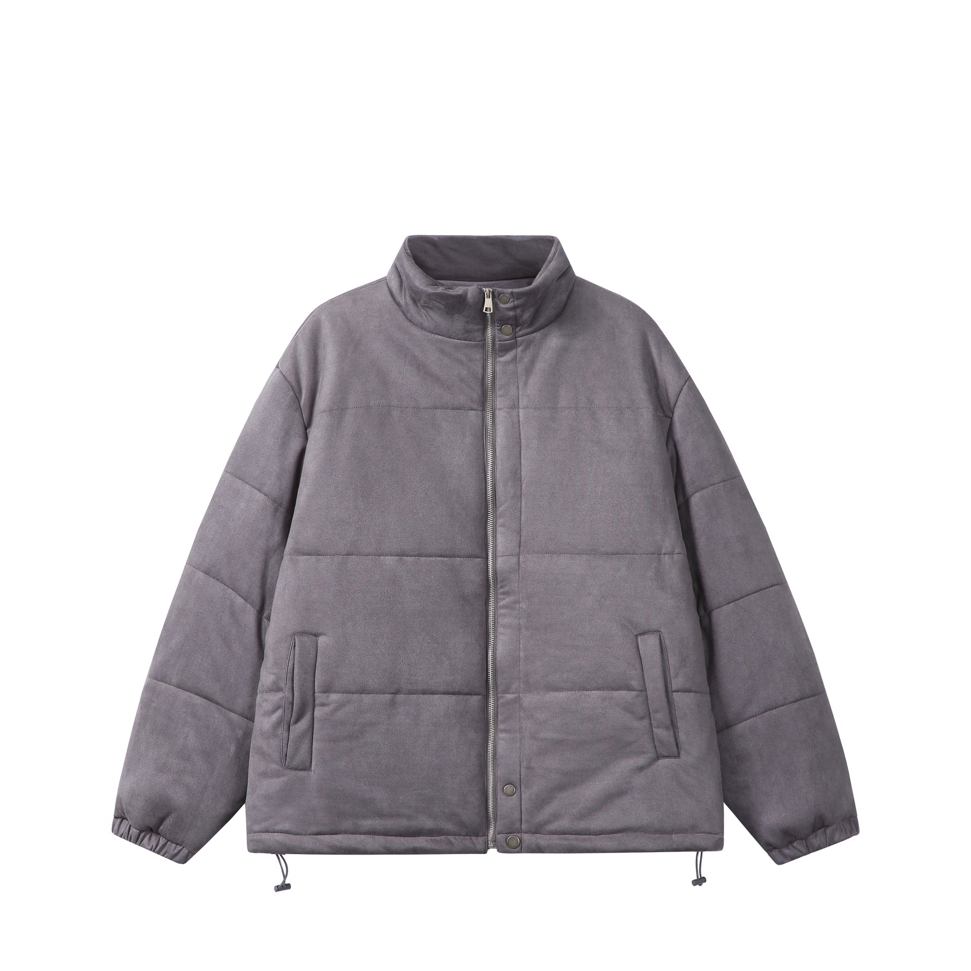Unisex Boxy quilted jacket in velvet finish with high funnel collar and adjustable hem Chichicherry