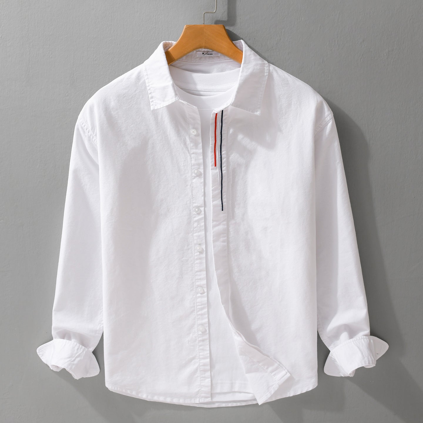 Men's Lightweight Relaxed Oxford Shirt with Kent Collar and Contrast Interior Stripe Chichicherry