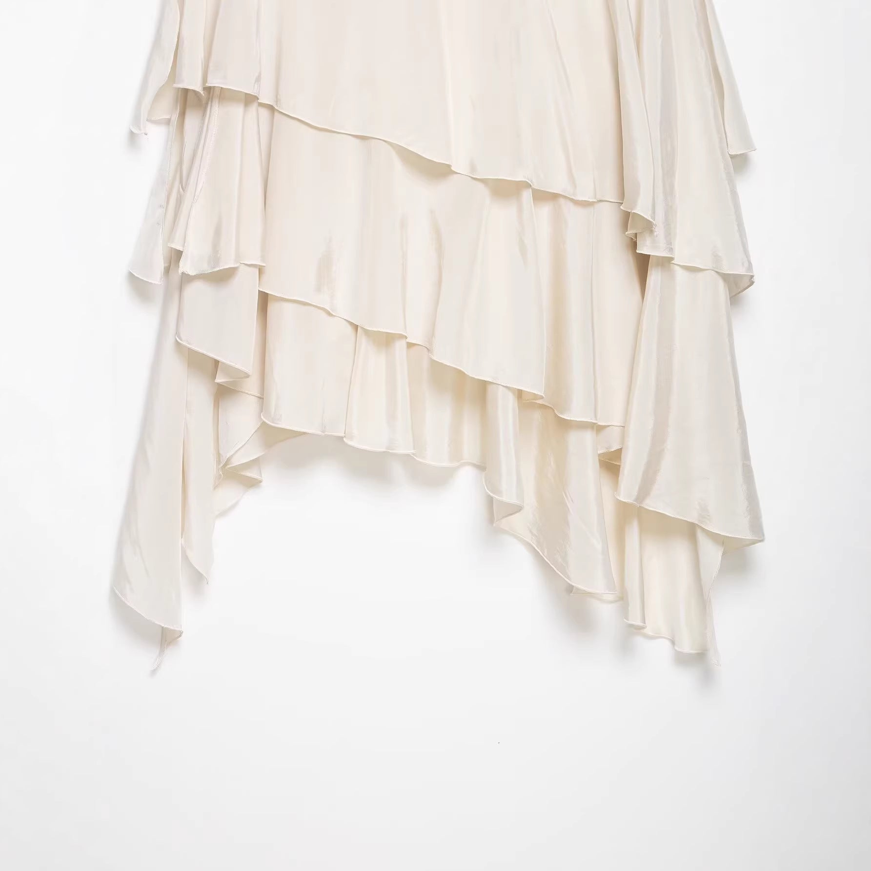 Women Ruffle Layered Maxi Skirt with Asymmetric Hem and Silky Flowing Look Chichicherry
