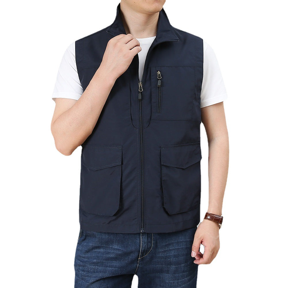 Men's utility vest with multiple pockets and stand-up collar Chichicherry