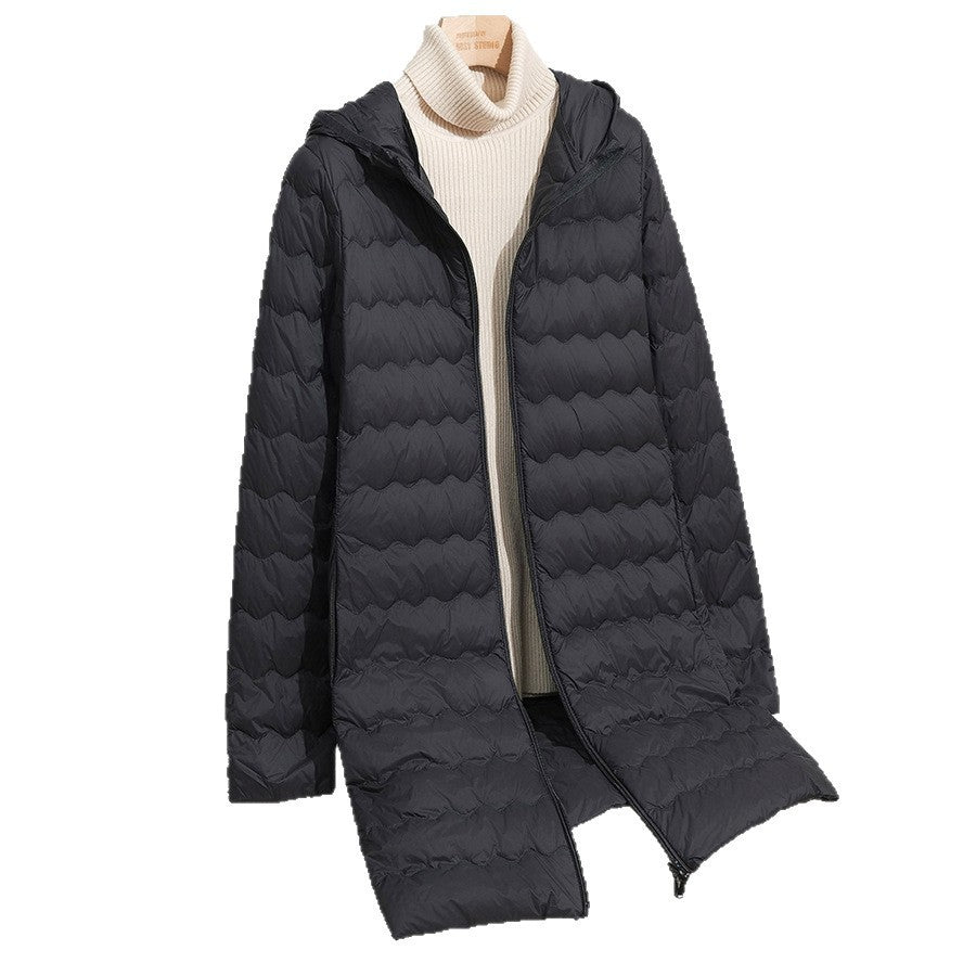 Women's Light Quilted Coat with Hood and Wavy Quilting Chichicherry