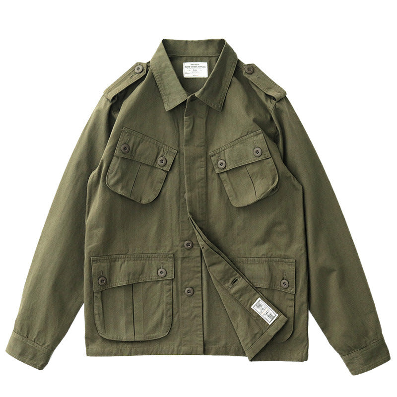 Herren Militärinspirierte Feldjacke mit aufgesetzten Pattentaschen und Schulterklappen Chichicherry