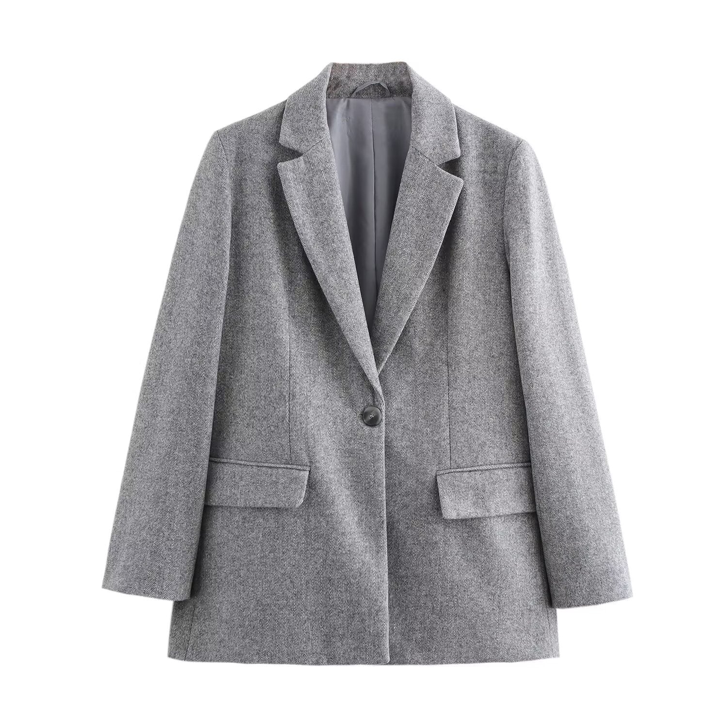 Women's wool blend blazer coat with tailored cut and single button closure Chichicherry