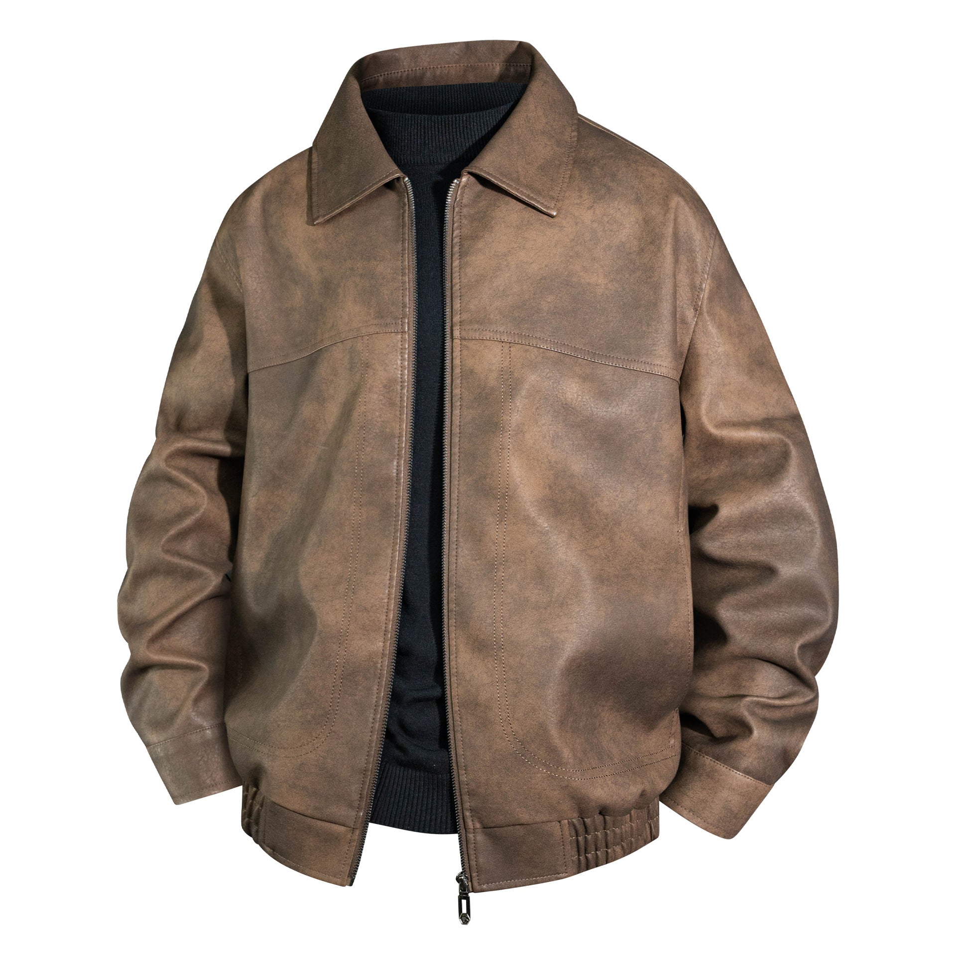 Men's bomber jacket made of oiled vintage leather with zipper Chichicherry
