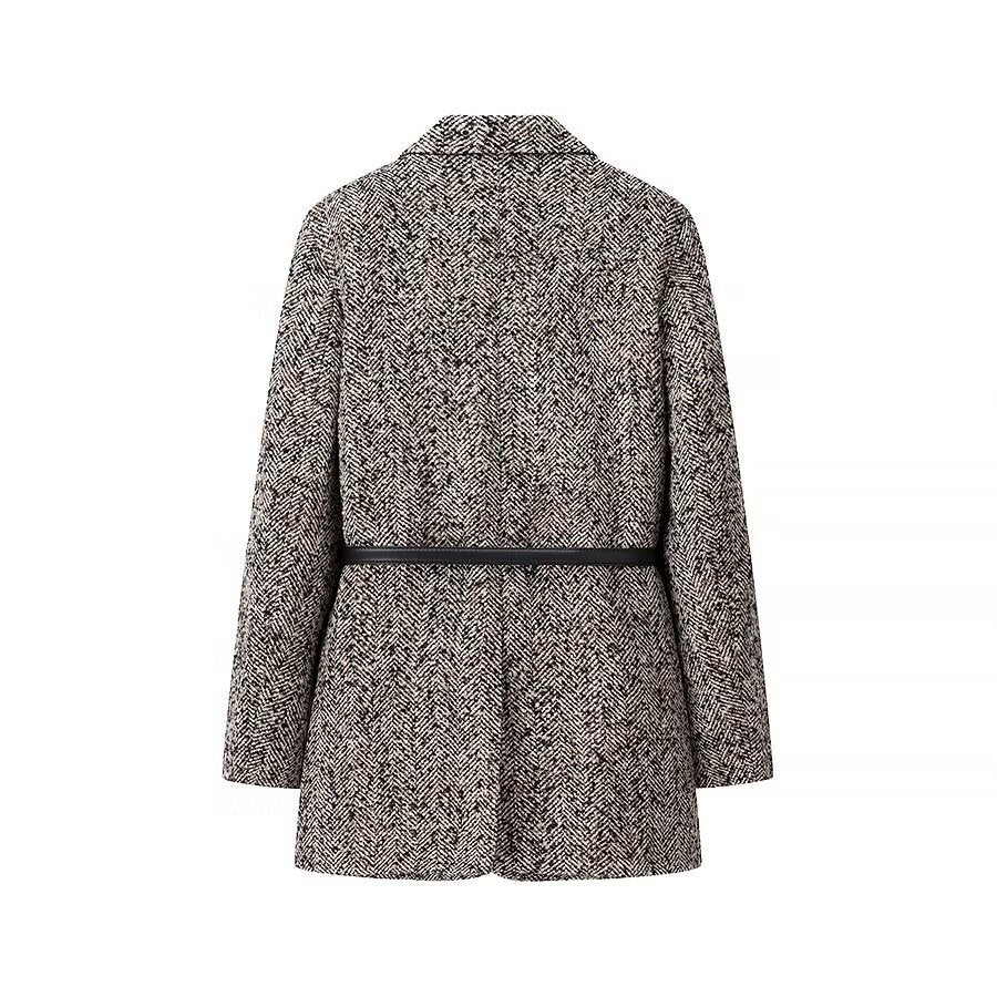 Women's Tailored Boucle Tweed Blazer Coat with Slim Waist Belt Chichicherry