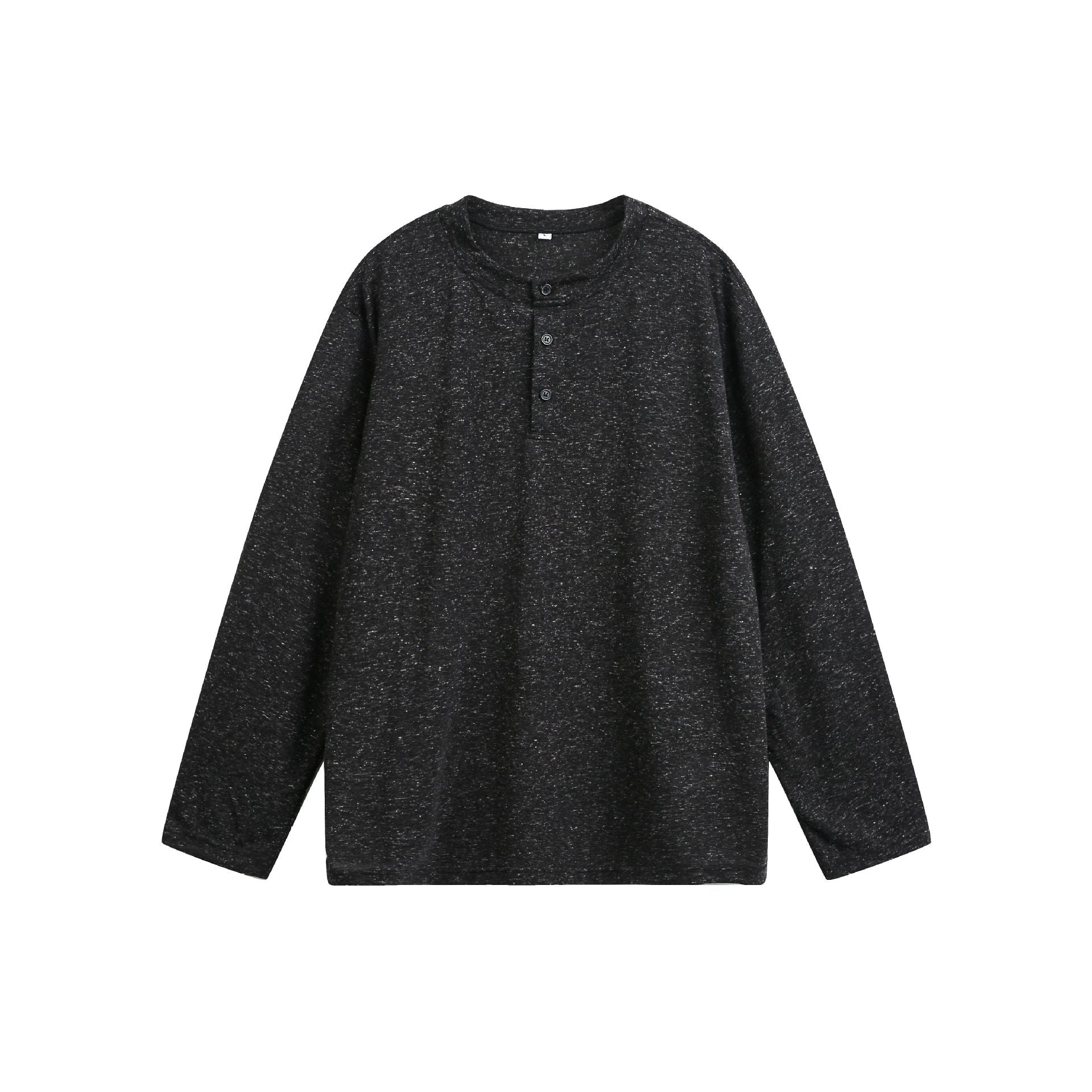 Unisex Melanged Cotton Henley Shirt in Oversized Look with Short Placket Chichicherry