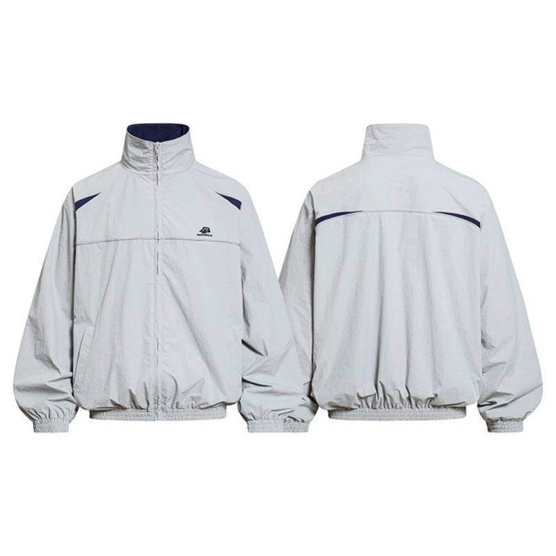 Men's Lightweight Windbreaker Jacket with Stand Collar, Elastic Hem and Relaxed Fit Chichicherry