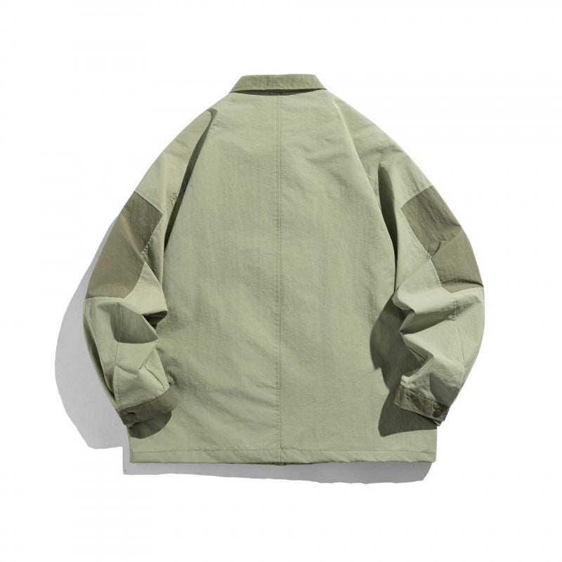 Unisex Oversize Utility-Field Jacket with patch pockets, contrast panels, and hidden zip placket Chichicherry