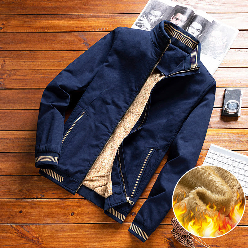 Men's Padded Bomber Jacket with Teddy Fleece Lining and Stand-Up Collar Chichicherry
