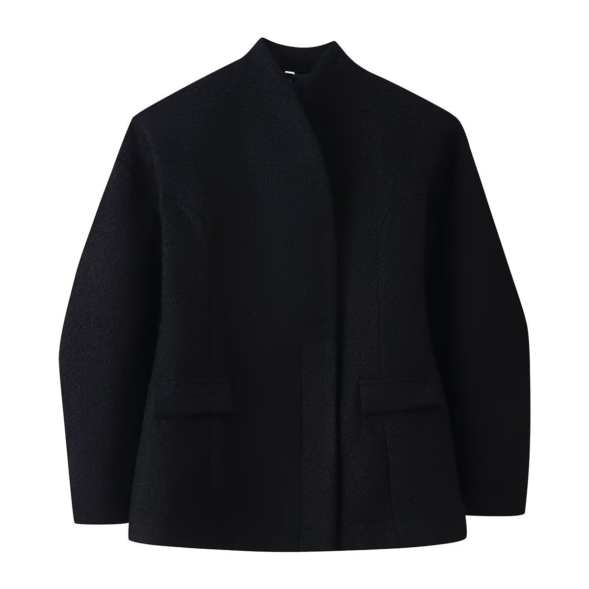 Women's Boucle Short Jacket with Boxy Silhouette, Concealed Button Placket and Flap Pockets Chichicherry