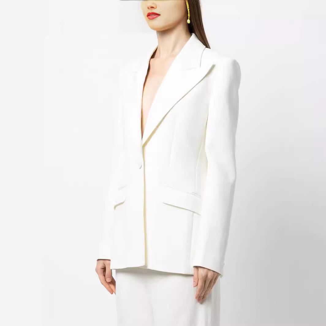 Women Elegant Single-Breasted Tailored Blazer with Tailored Cut and Wide Palazzo Pants Chichicherry