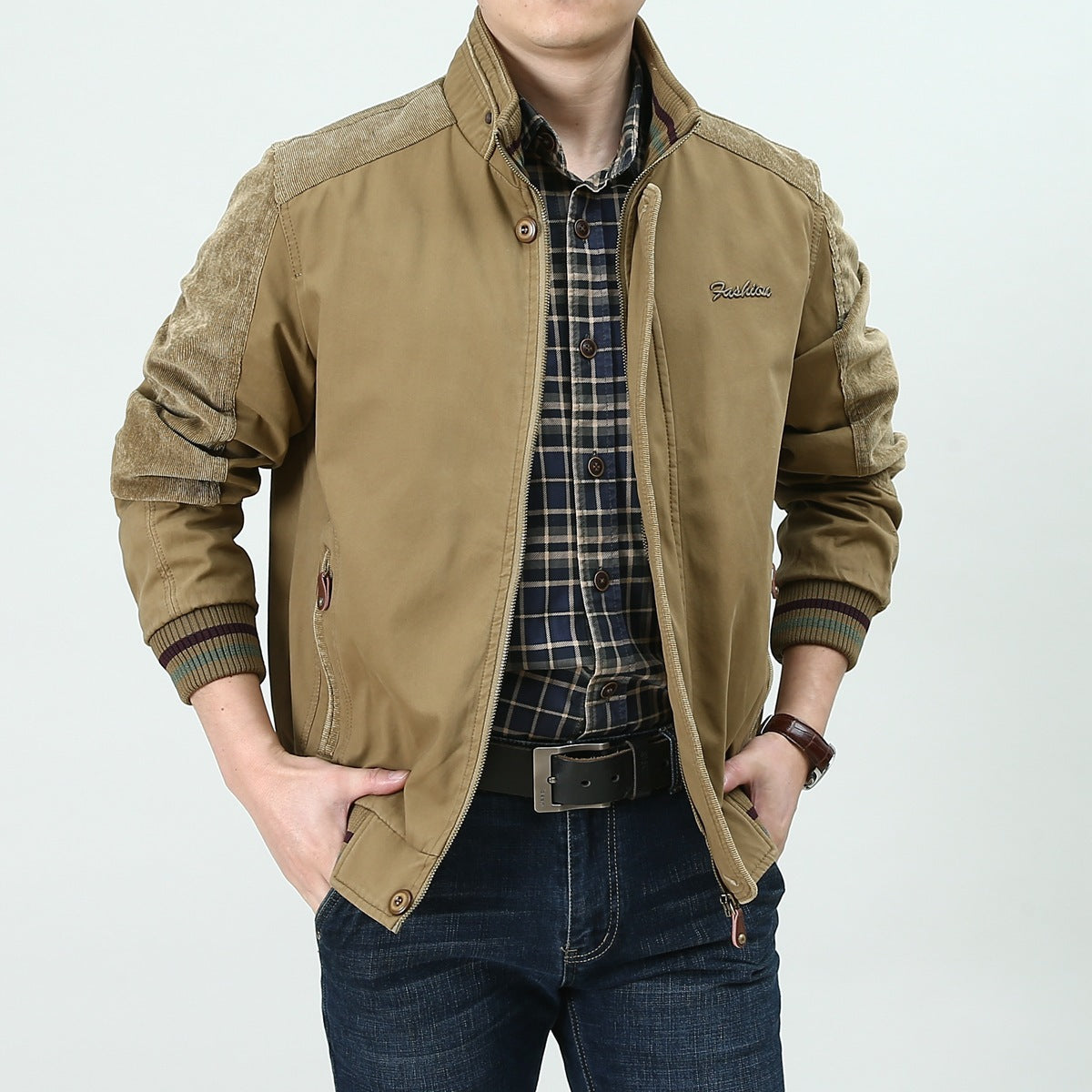 Men's lightweight bomber jacket with cord inserts, stand-up collar and ribbed cuffs Chichicherry