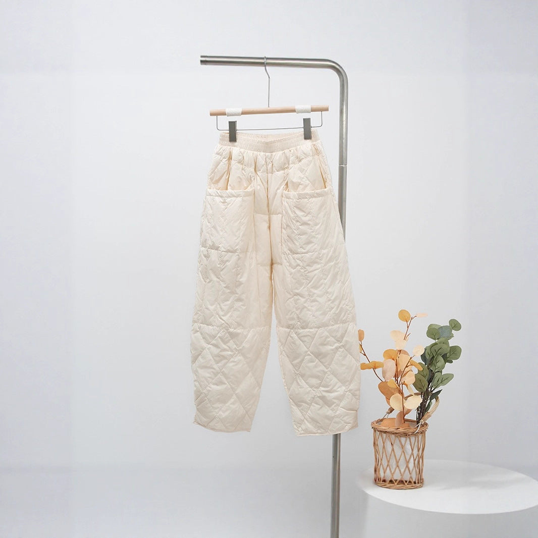 Women's Quilted Oversized Padded Pants with Elastic Waistband and Large Patch Pockets Chichicherry