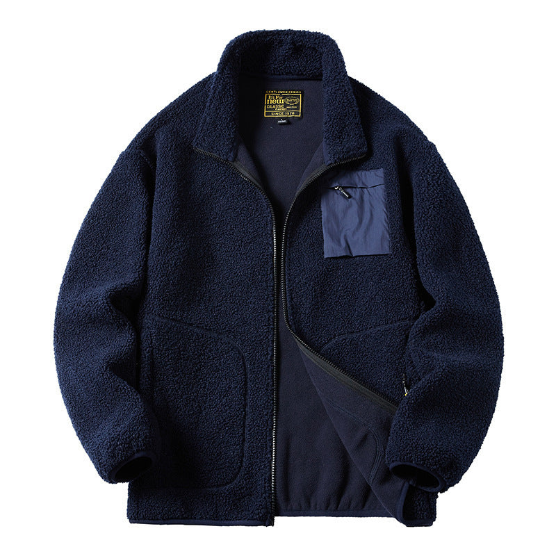 Men's Sherpa fleece jacket in utility style with zipper chest pocket and stand-up collar Chichicherry