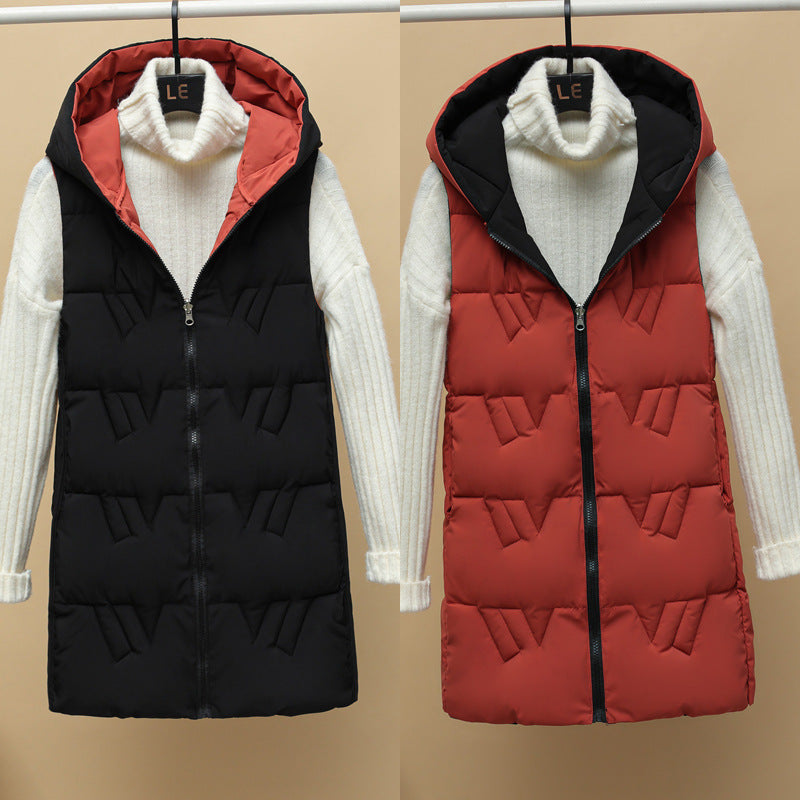 Women’s quilted long padded hooded vest with zipper Chichicherry