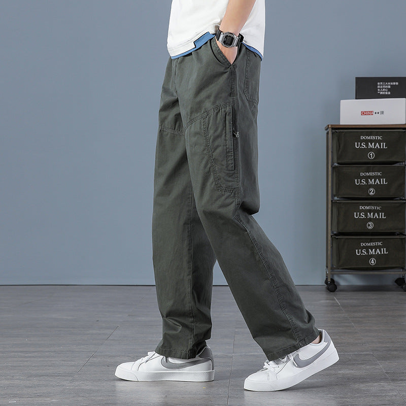 Men's Wide Utility Cargo Pants with Straight Leg, Multiple Pockets & Loose Fit Chichicherry