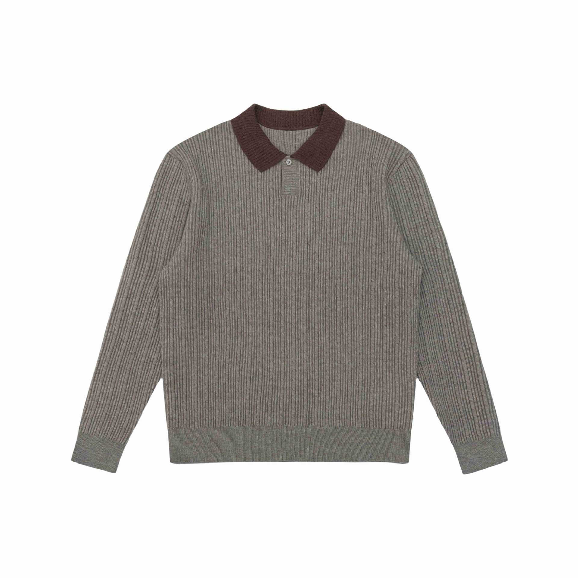 Men's fine-structured ribbed knit polo sweater with contrast collar Chichicherry