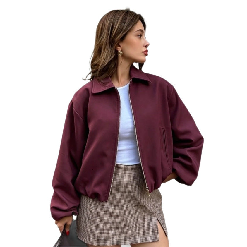 Ladies short cut oversized bomber jacket with zipper and elastic hem Chichicherry