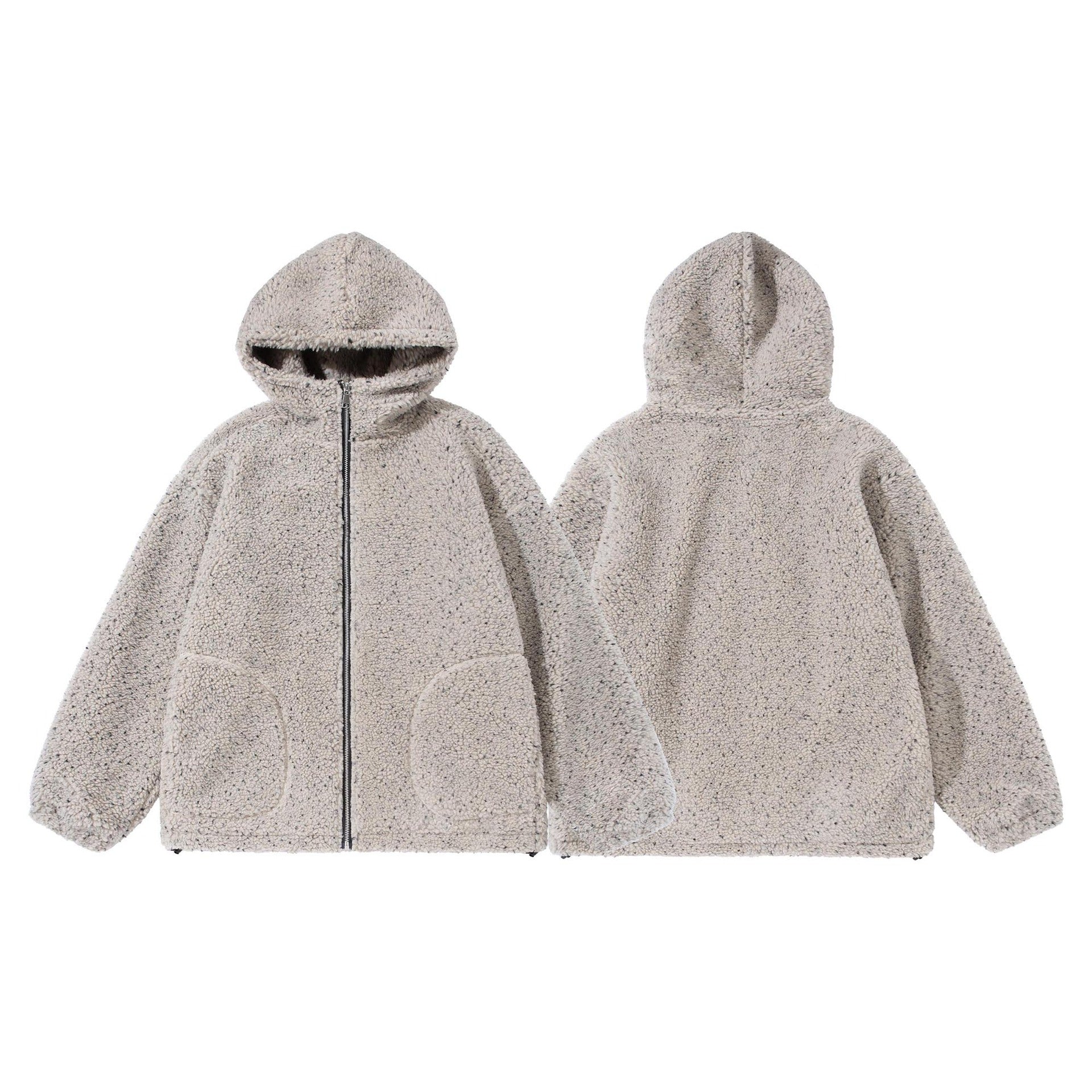 Unisex Boxy Teddy-Fleece Hoodie Jacket with Zipper Chichicherry