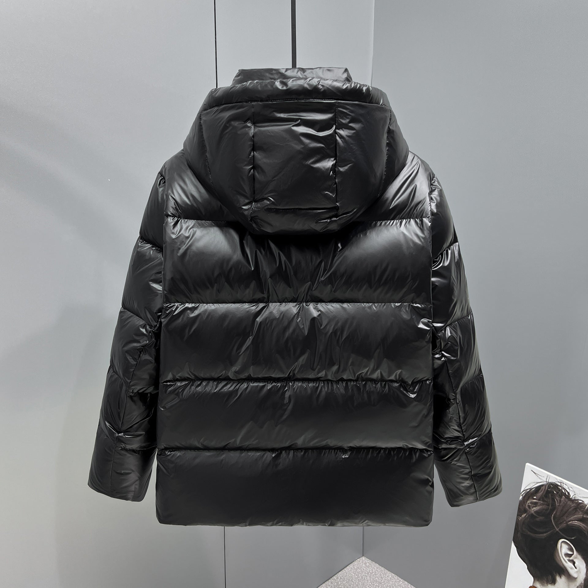 Men's shiny quilted down jacket with hood and high collar Chichicherry