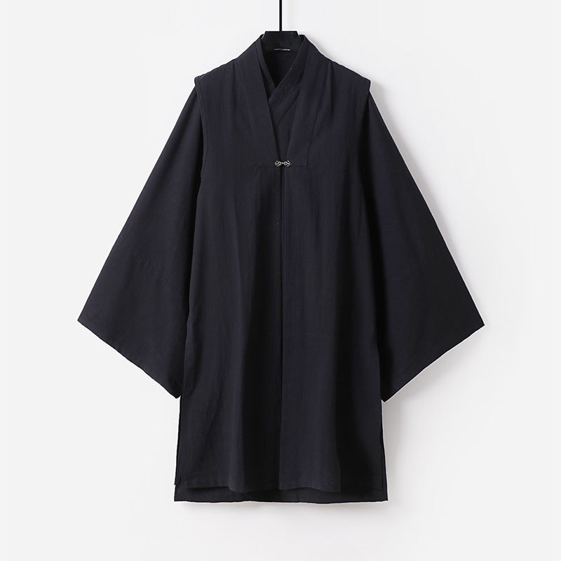 Unisex Asian inspired oversized kimono jacket with trumpet sleeves and small toggle closure Chichicherry