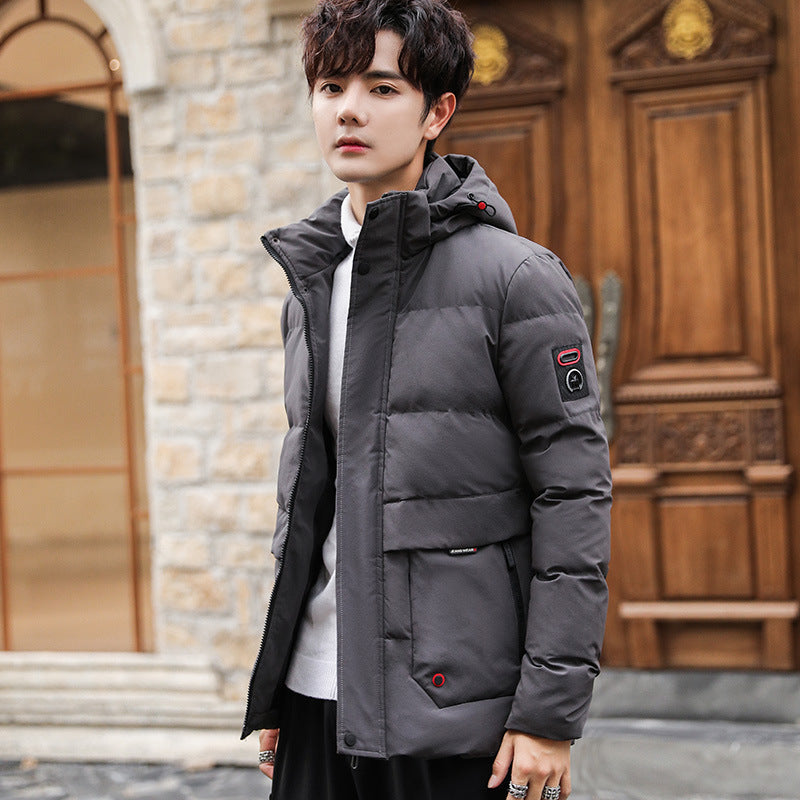 Men's padded parka with hood, high stand-up collar and utility pockets Chichicherry