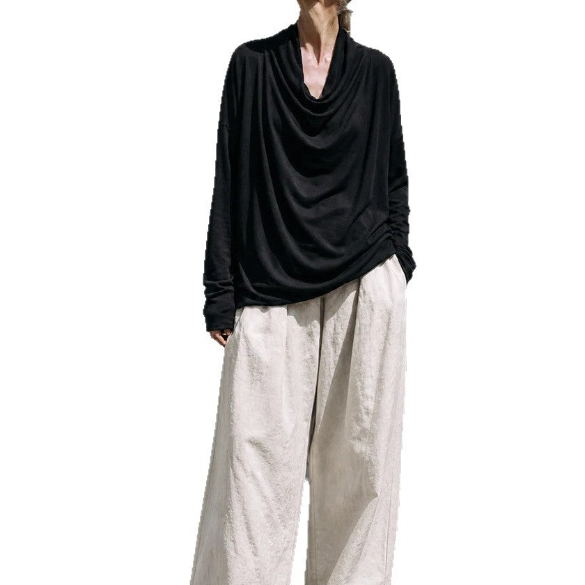 Women's Draped Oversized Long Sleeve Shirt with Waterfall Collar Chichicherry