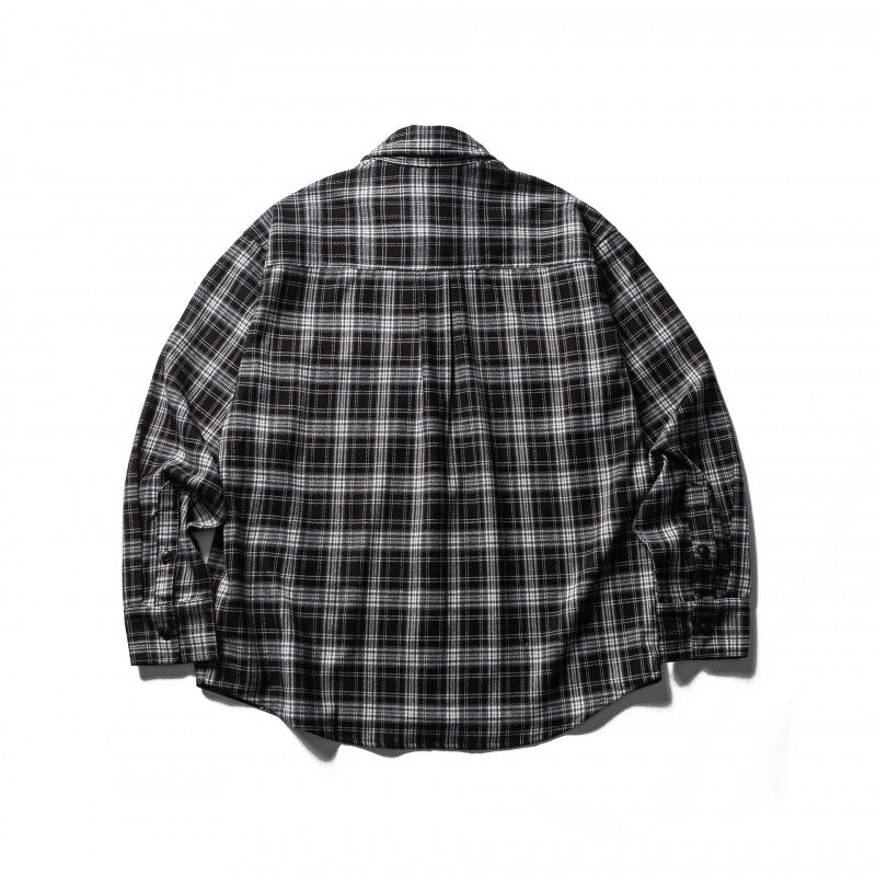 Men's Boxy Flannel Overshirt with Check Pattern, Full Button Placket and Curved Hem Chichicherry