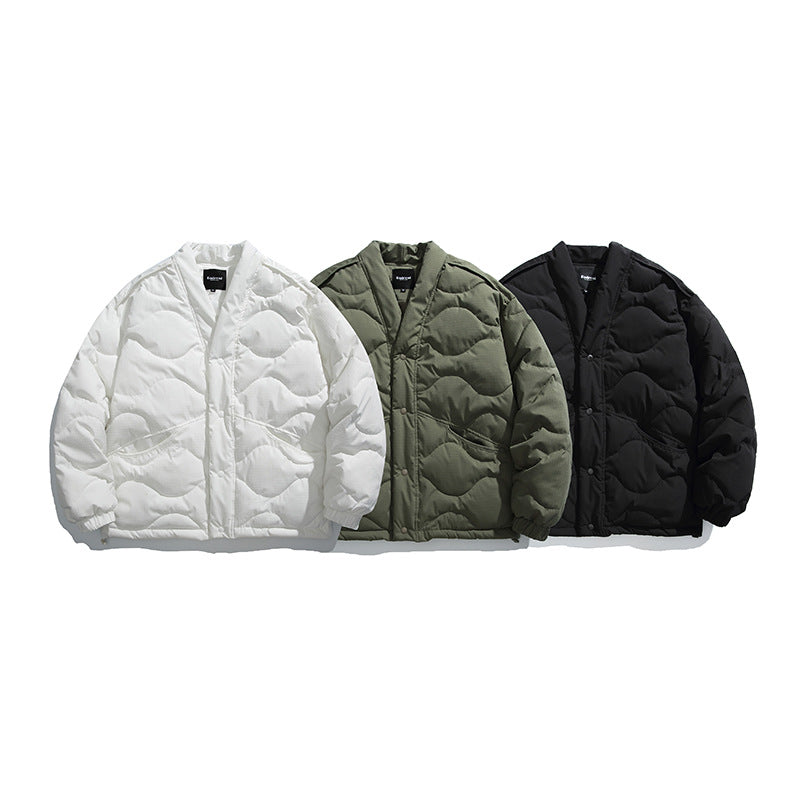 Unisex Oversized Padded Jacket with V-Neck, Snap Button Closure and Padded Insulation Chichicherry