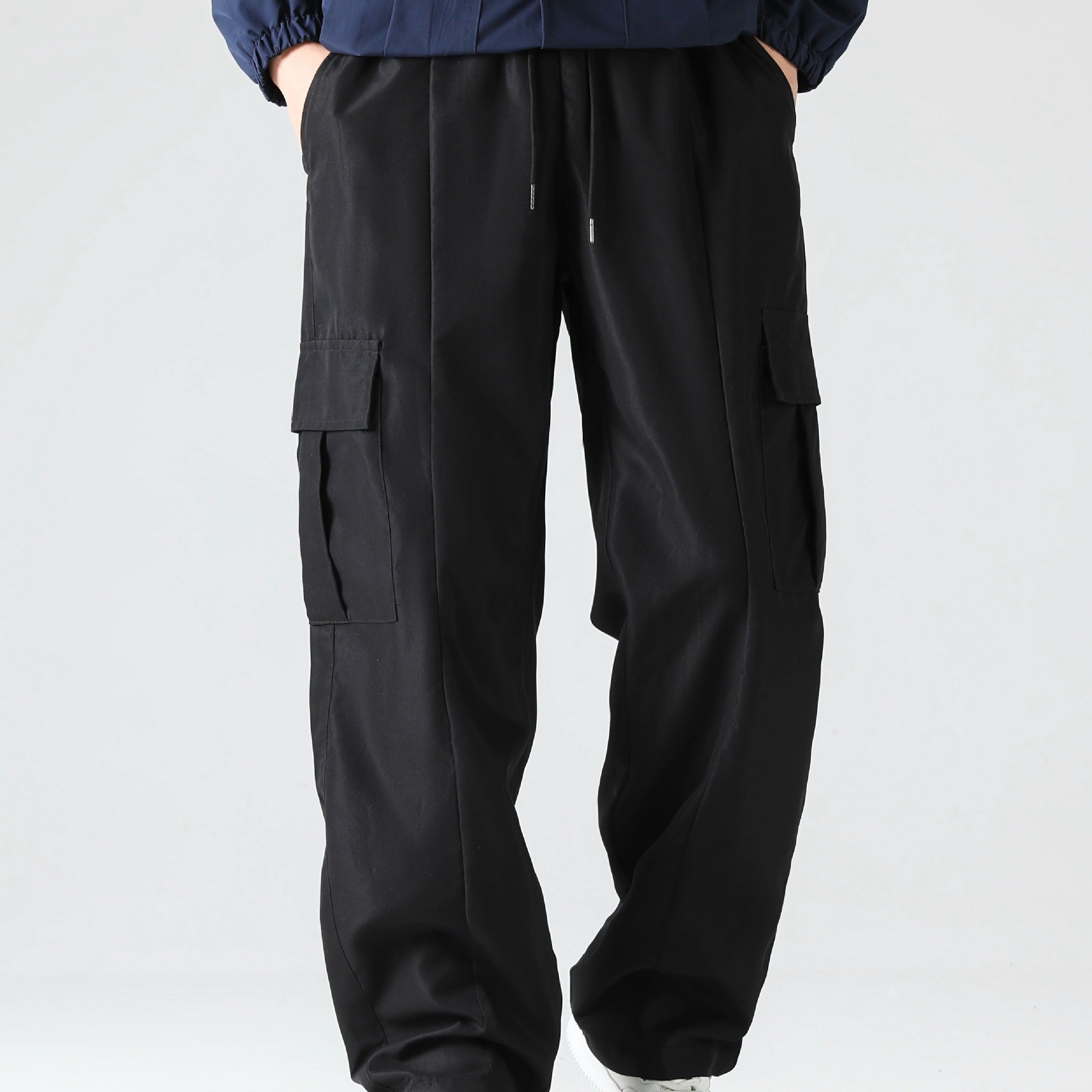 Men's Tapered Cargo Jogging Pants with Flat Drawstring, Multiple Pockets & Narrow Ankle Hem Chichicherry