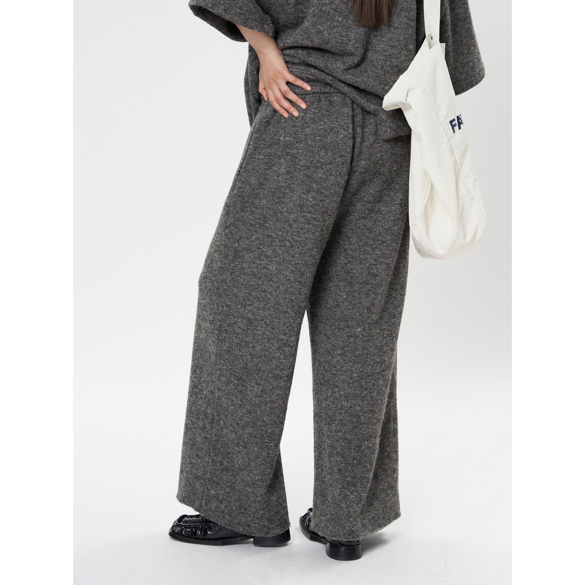 Women's Oversized Knit Set with Boxy Short Sleeve Sweater and Wide High-Waist Palazzo Pants Chichicherry