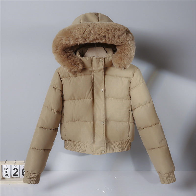 Women nan short cut thermal quilted jacket with removable faux fur hood and ribbed cuffs Chichicherry
