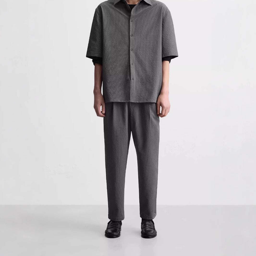 Men's Relaxed-Fit Pleated Trousers with Drawstring and Elastic Waist Chichicherry