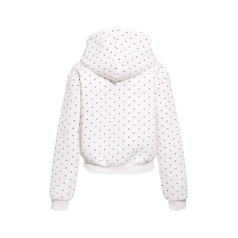 Women’s hoodie sweatshirt with polka dot pattern, kangaroo pocket and large typographic print Chichicherry