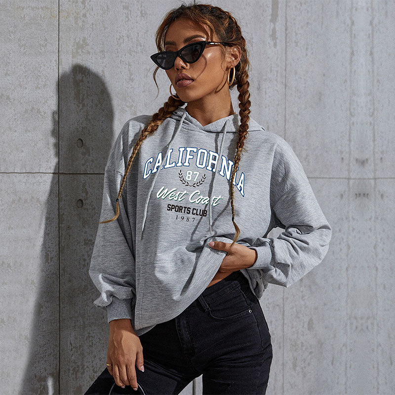 Women's Relaxed-Fit Hoodie with College Style Front Print and Kangaroo Pocket Chichicherry