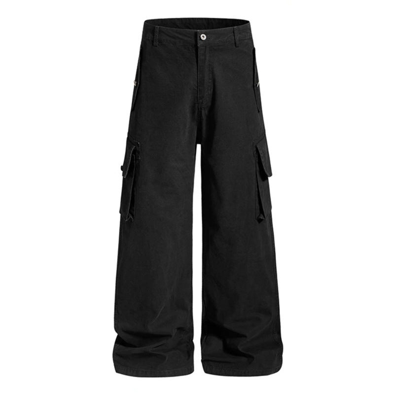 Women's Wide Cargo Culotte Pants in Vintage Wash with High Waist and Multiple Pockets Chichicherry