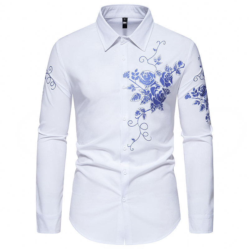 Men's Slim-Fit Long Sleeve Shirt with Floral Print and Tailored Cut Chichicherry