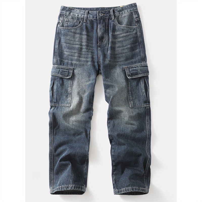 Herren Cargo-Jeans mit aufgesetzten Beintaschen und Used-Waschung Chichicherry