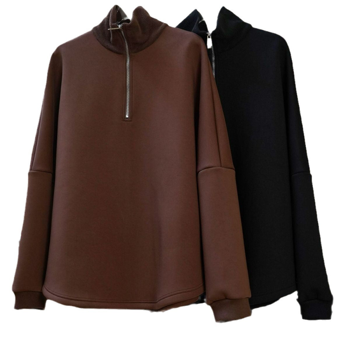 Women's Oversized Half-Zip Sweatshirt with High Stand Collar and Relaxed Silhouette Chichicherry