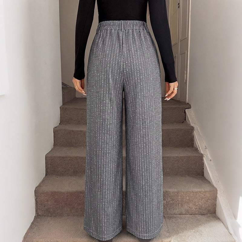 Women Wide Pinstripe Trousers with High Waist and Wide Leg Chichicherry