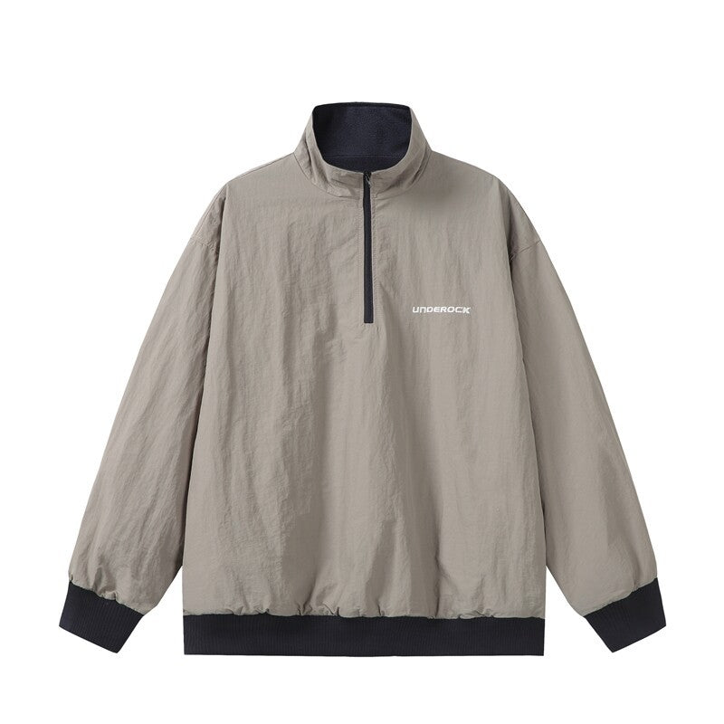 Unisex Oversize Windbreaker Pullover with half zipper and ribbed hem Chichicherry