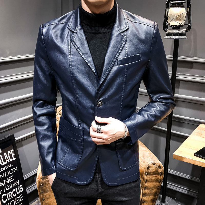 Men's Leather Blazer in Slim Fit with Notch Lapel and Two-Button Front Chichicherry