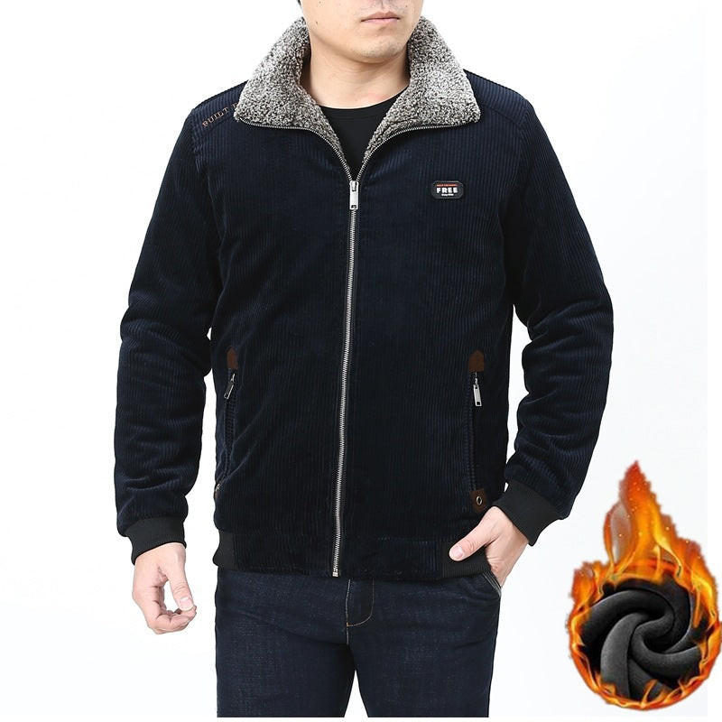 Men's Cord Field Jacket with cozy Teddy fleece lining and stand-up collar Chichicherry